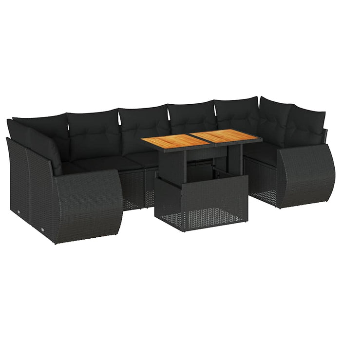 Set mobilier de grădină cu perne, 8 piese, negru, poliratan - WALTI WALTI