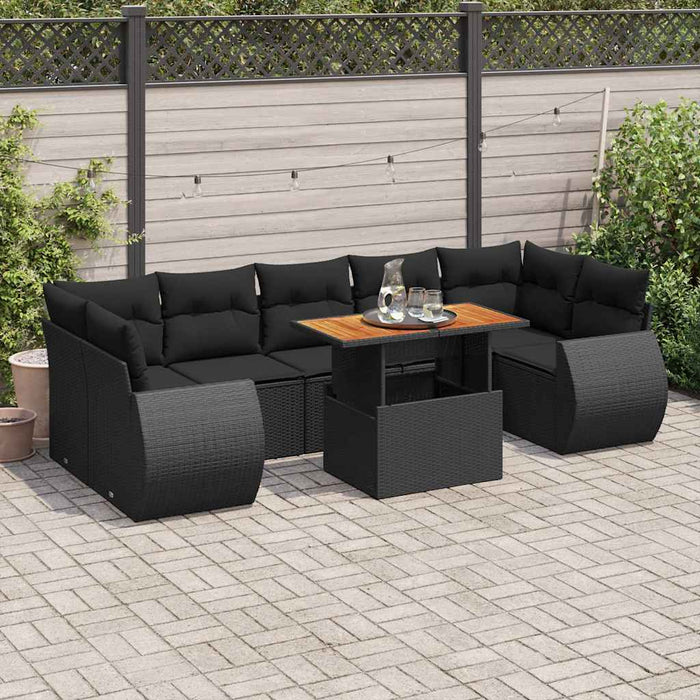 Set mobilier de grădină cu perne, 8 piese, negru, poliratan - WALTI WALTI
