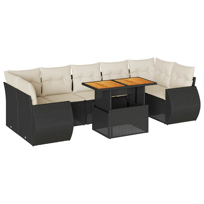 Set mobilier de grădină cu perne, 8 piese, negru, poliratan WALTI