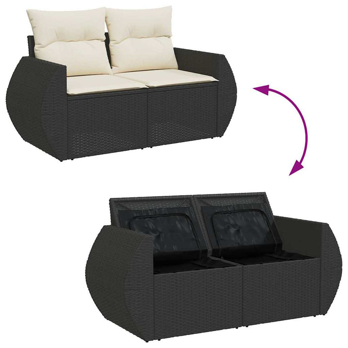 Set mobilier de grădină cu perne, 8 piese, negru, poliratan WALTI