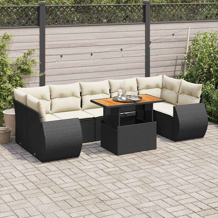 Set mobilier de grădină cu perne, 8 piese, negru, poliratan WALTI