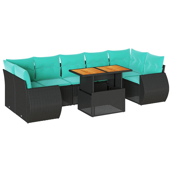 Set mobilier de grădină cu perne, 8 piese, negru, poliratan WALTI