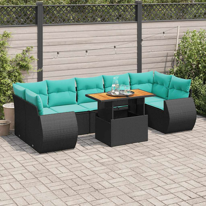 Set mobilier de grădină cu perne, 8 piese, negru, poliratan WALTI
