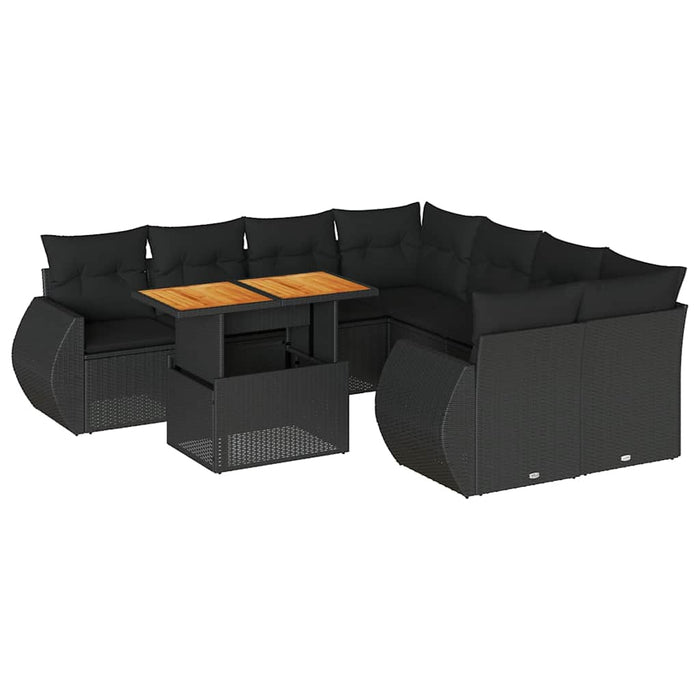 Set mobilier de grădină cu perne, 9 piese, negru, poliratan - WALTI WALTI