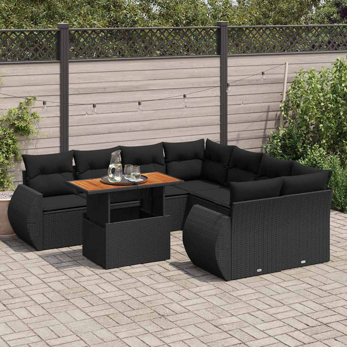 Set mobilier de grădină cu perne, 9 piese, negru, poliratan - WALTI WALTI