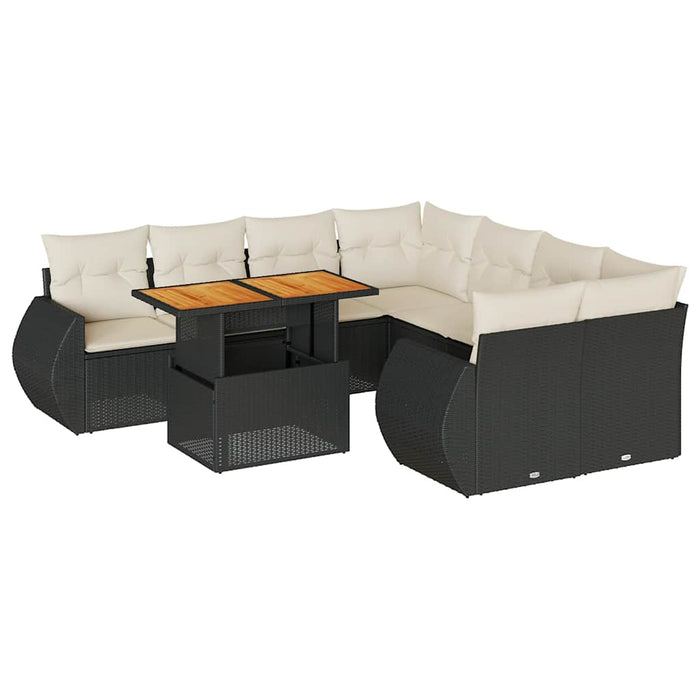 Set mobilier de grădină cu perne, 9 piese, negru, poliratan - WALTI WALTI