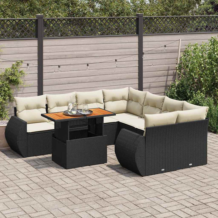 Set mobilier de grădină cu perne, 9 piese, negru, poliratan - WALTI WALTI