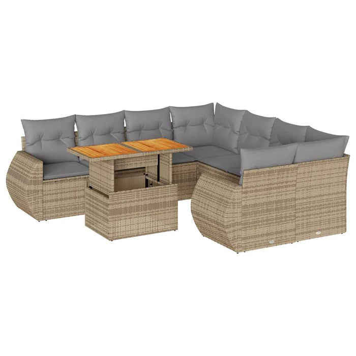 Set canapele de grădină, 9 piese, cu perne, bej, poliratan - WALTI WALTI