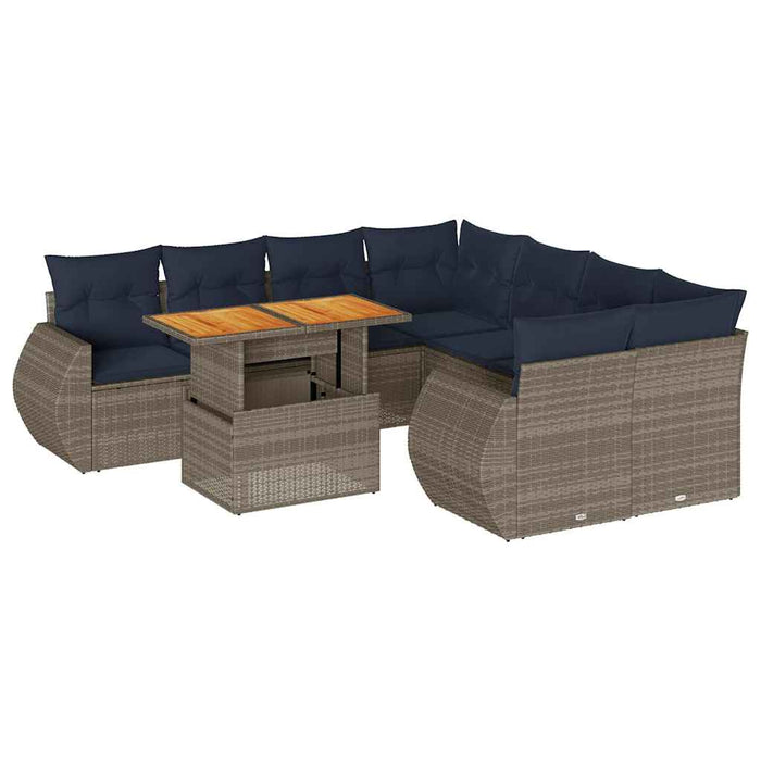 Set canapele de grădină, 9 piese, cu perne, gri, poliratan - WALTI WALTI