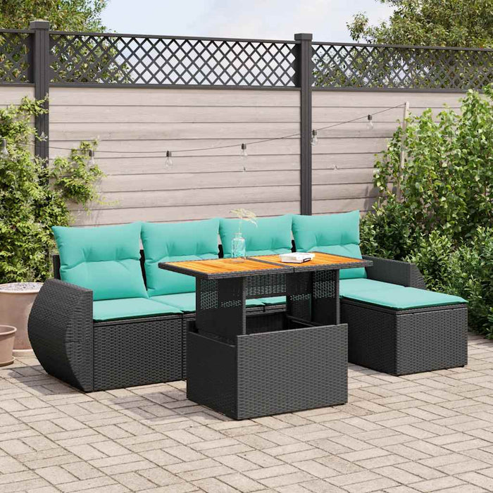 Set mobilier de grădină cu perne, 6 piese, negru, poliratan WALTI