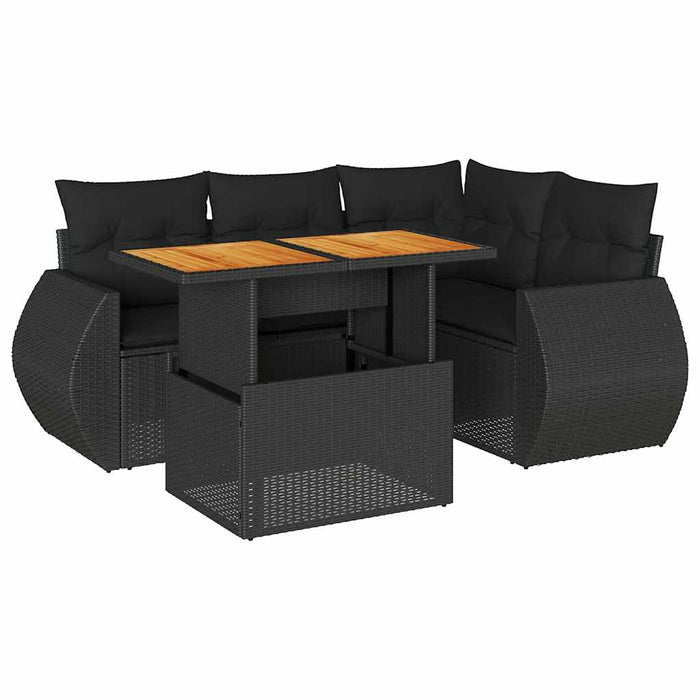 Set mobilier de grădină cu perne, 5 piese, negru, poliratan WALTI