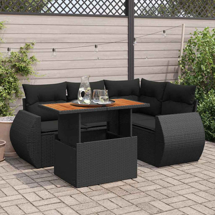 Set mobilier de grădină cu perne, 5 piese, negru, poliratan WALTI