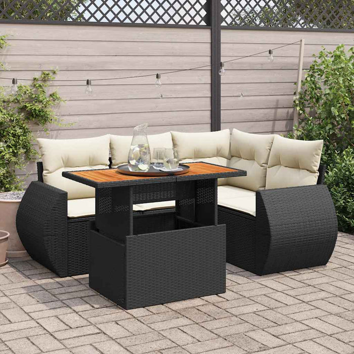 Set mobilier de grădină cu perne, 5 piese, negru, poliratan - WALTI WALTI