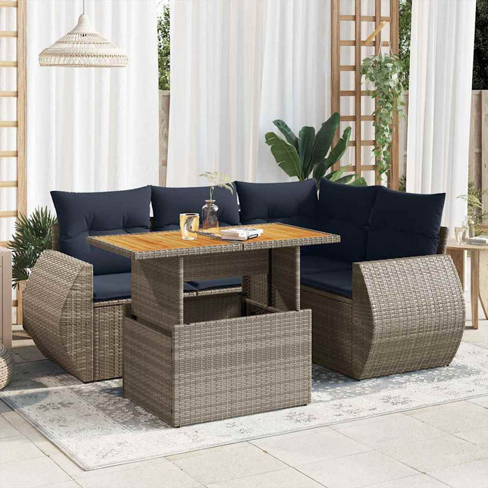 Set canapea de grădină cu perne, 5 piese, gri, poliratan - WALTI WALTI