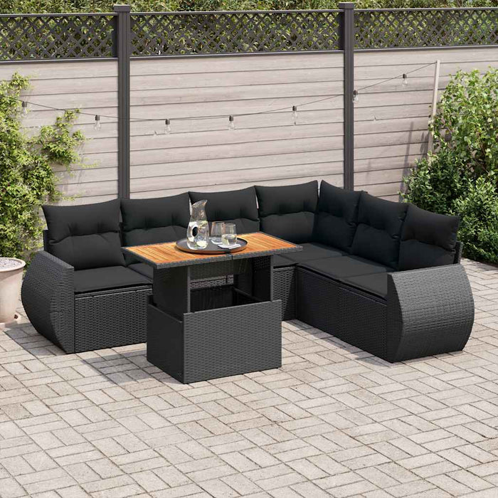 Set canapele de grădină cu perne, 7 piese, negru, poliratan - WALTI WALTI