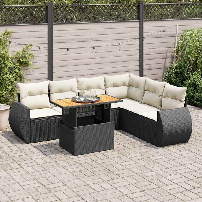 Set canapele de grădină cu perne, 7 piese, negru, poliratan - WALTI WALTI