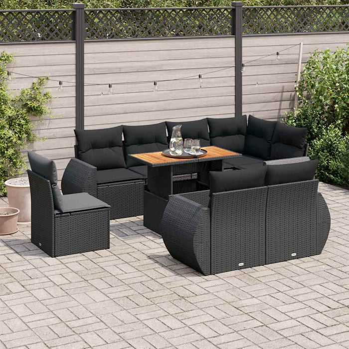 Set mobilier de grădină cu perne, 9 piese, negru, poliratan - WALTI WALTI
