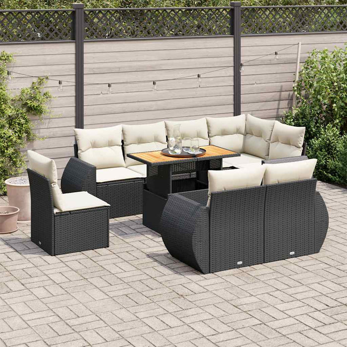 Set mobilier de grădină cu perne, 9 piese, negru, poliratan - WALTI WALTI