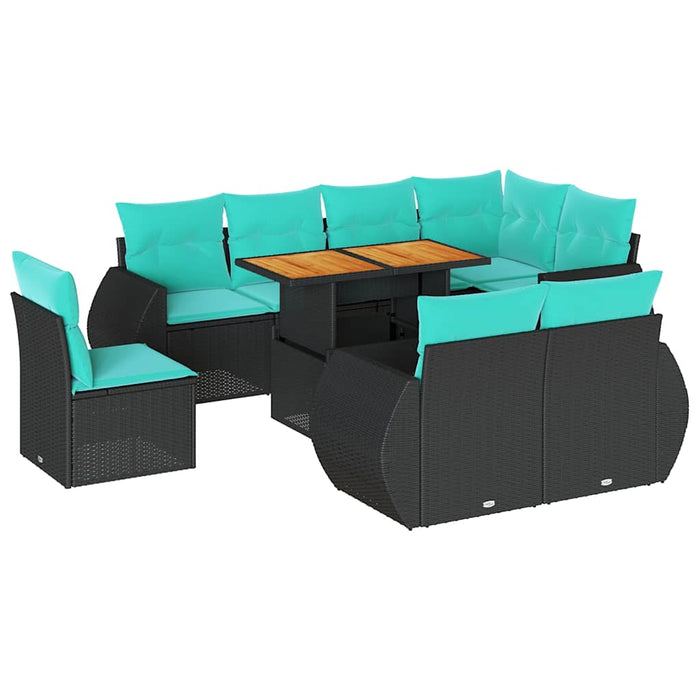 Set mobilier de grădină cu perne, 9 piese, negru, poliratan - WALTI WALTI