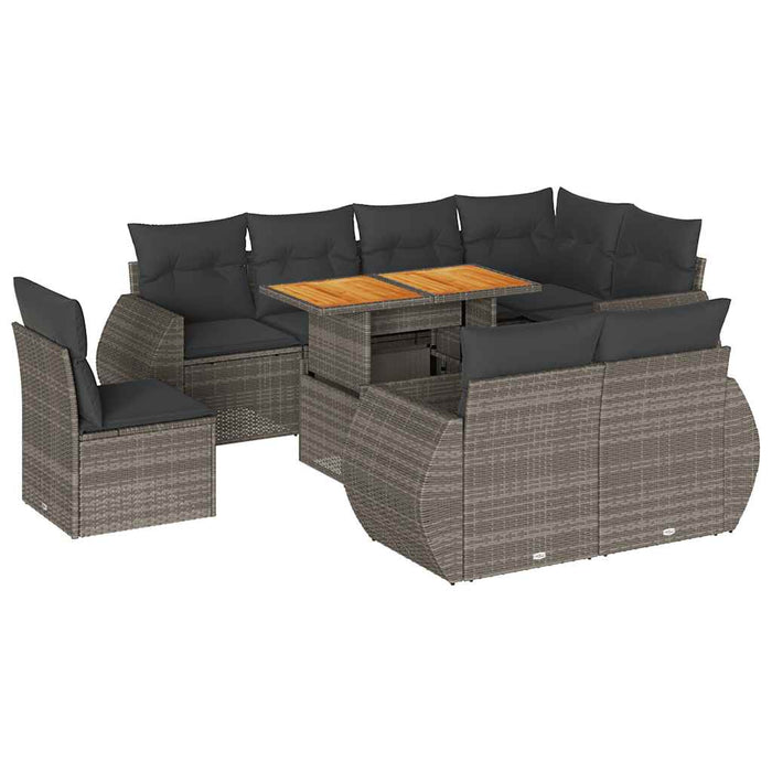 Set canapele de grădină, 9 piese, cu perne, gri, poliratan - WALTI WALTI