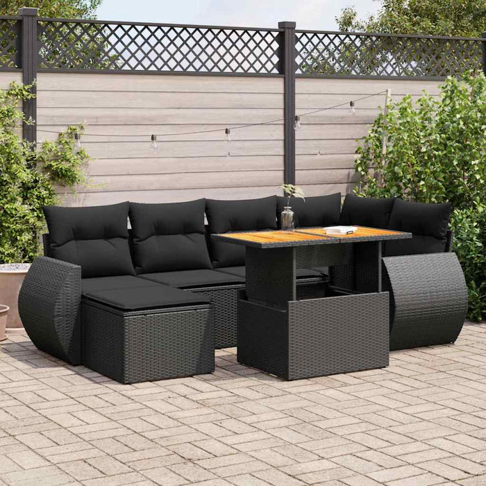 Set canapele de grădină cu perne, 7 piese, negru, poliratan - WALTI WALTI