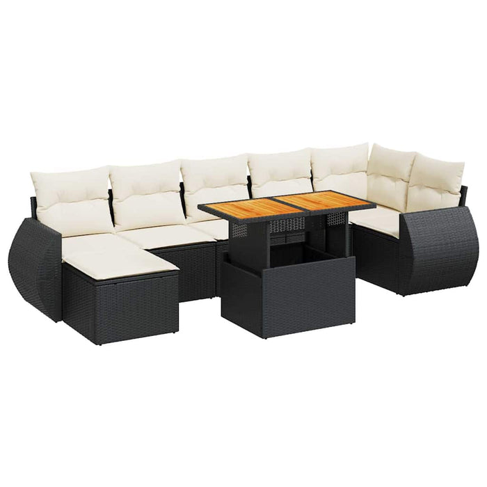 Set mobilier de grădină cu perne, 8 piese, negru, poliratan WALTI