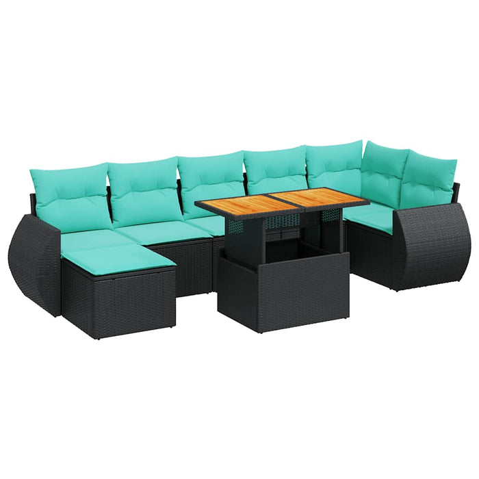 Set mobilier de grădină cu perne, 8 piese, negru, poliratan - WALTI WALTI