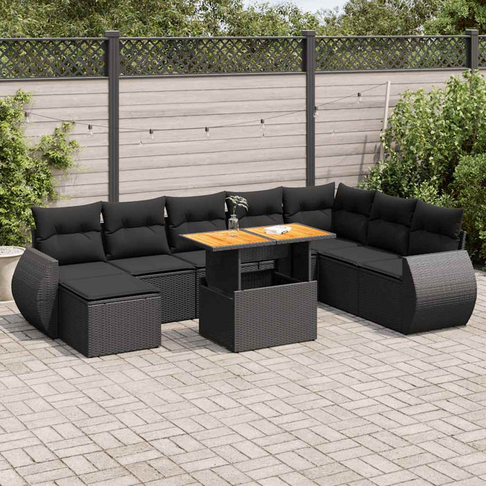 Set mobilier de grădină cu perne, 9 piese, negru, poliratan - WALTI WALTI