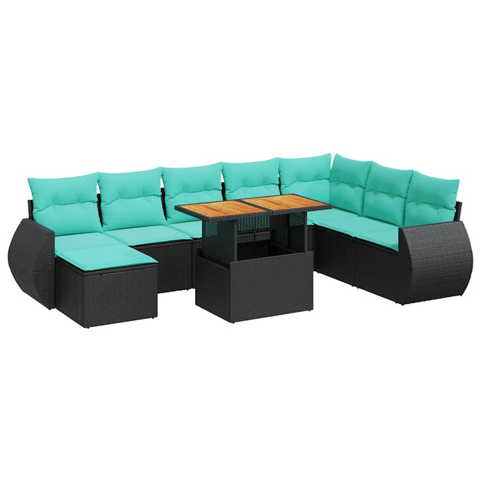 Set mobilier de grădină cu perne, 9 piese, negru, poliratan - WALTI WALTI