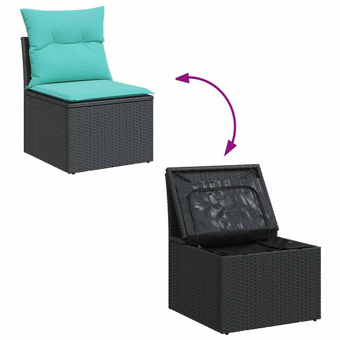 Set mobilier de grădină cu perne, 9 piese, negru, poliratan - WALTI WALTI
