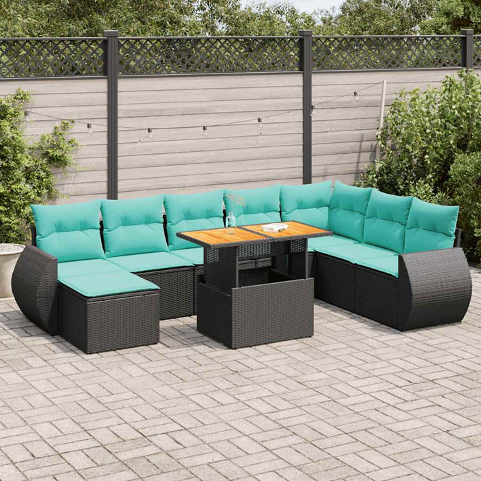 Set mobilier de grădină cu perne, 9 piese, negru, poliratan - WALTI WALTI
