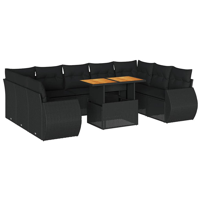 Set canapele de grădină cu perne, 10 piese, negru, poliratan - WALTI WALTI