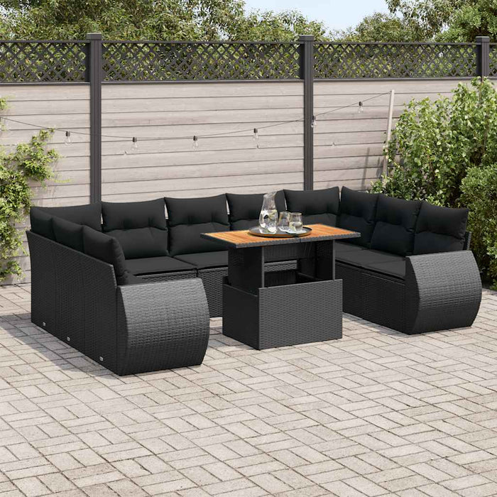 Set canapele de grădină cu perne, 10 piese, negru, poliratan - WALTI WALTI