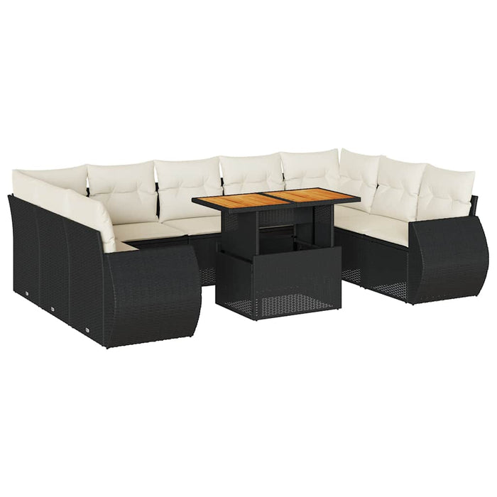 Set canapele de grădină cu perne, 10 piese, negru, poliratan - WALTI WALTI