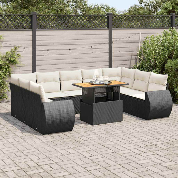 Set canapele de grădină cu perne, 10 piese, negru, poliratan - WALTI WALTI