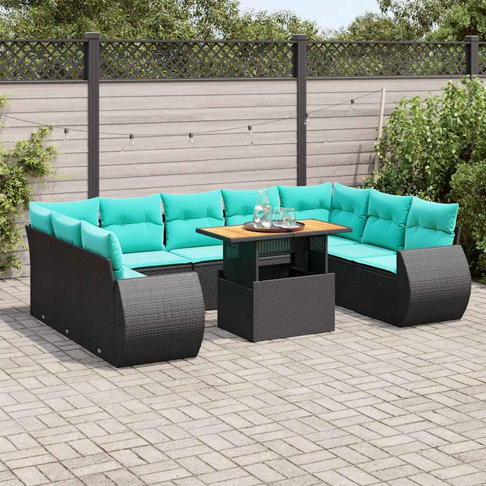 Set canapele de grădină cu perne, 10 piese, negru, poliratan - WALTI WALTI