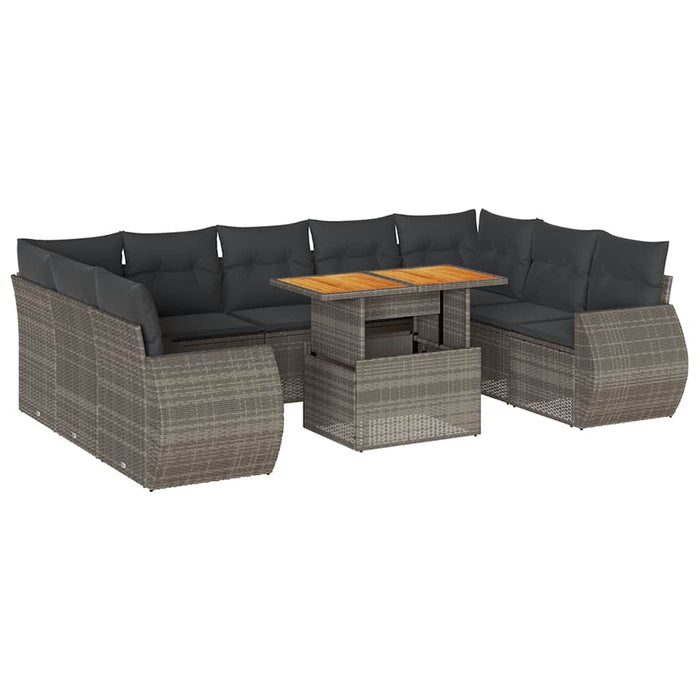 Set mobilier de grădină cu perne, 10 piese, gri, poliratan - WALTI WALTI