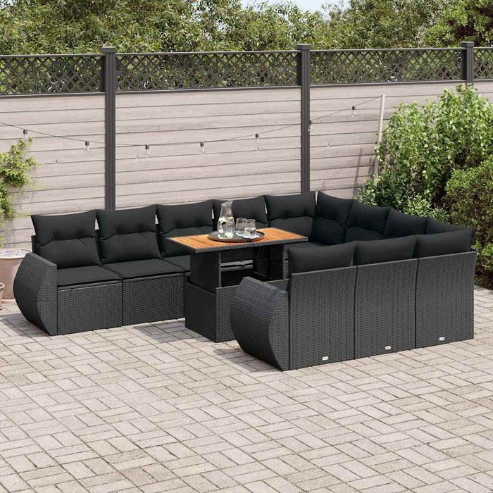 Set canapele de grădină cu perne, 11 piese, negru, poliratan - WALTI WALTI