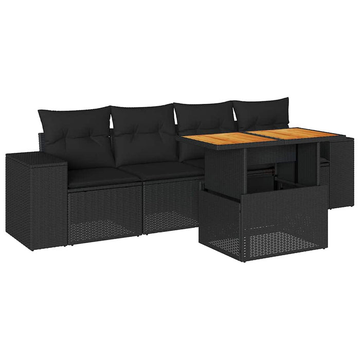 Set mobilier de grădină cu perne, 5 piese, negru, poliratan - WALTI WALTI