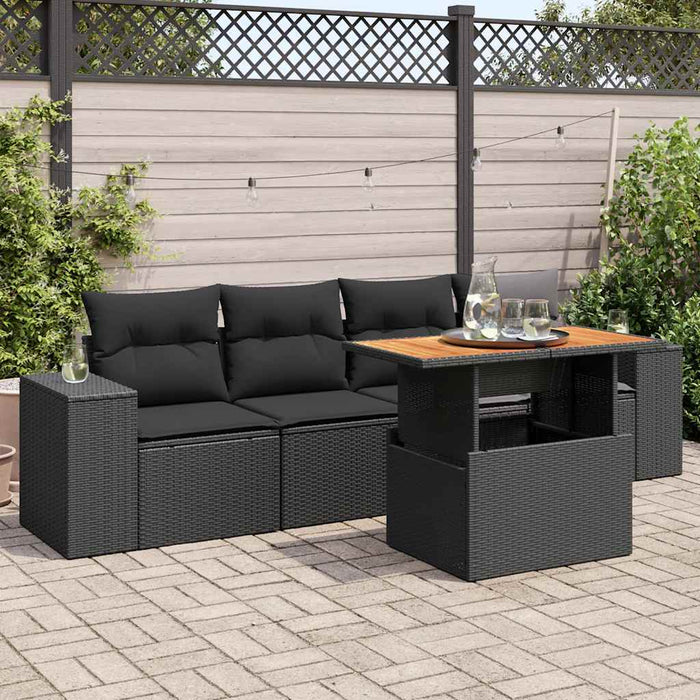Set mobilier de grădină cu perne, 5 piese, negru, poliratan - WALTI WALTI