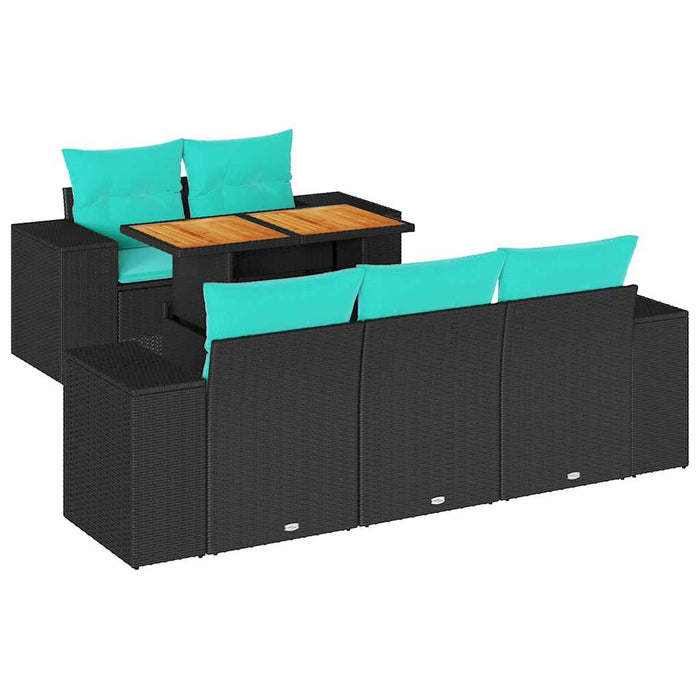 Set mobilier de grădină cu perne, 6 piese, negru, poliratan WALTI