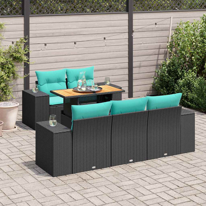 Set mobilier de grădină cu perne, 6 piese, negru, poliratan WALTI