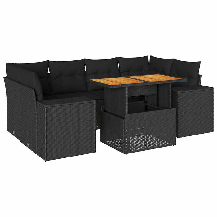 Set canapele de grădină cu perne, 7 piese, negru, poliratan - WALTI WALTI