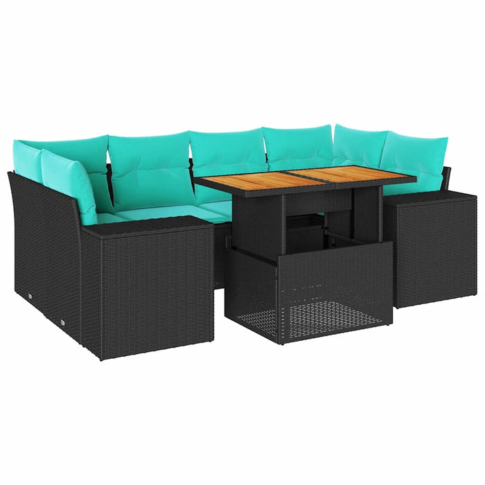 Set canapele de grădină cu perne, 7 piese, negru, poliratan WALTI
