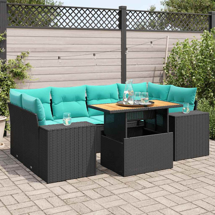 Set canapele de grădină cu perne, 7 piese, negru, poliratan WALTI