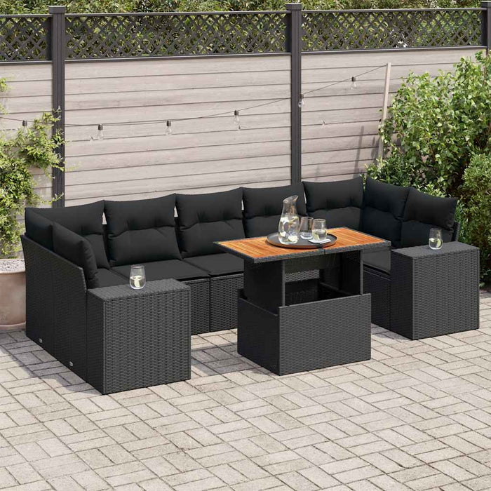 Set mobilier de grădină cu perne, 8 piese, negru, poliratan - WALTI WALTI