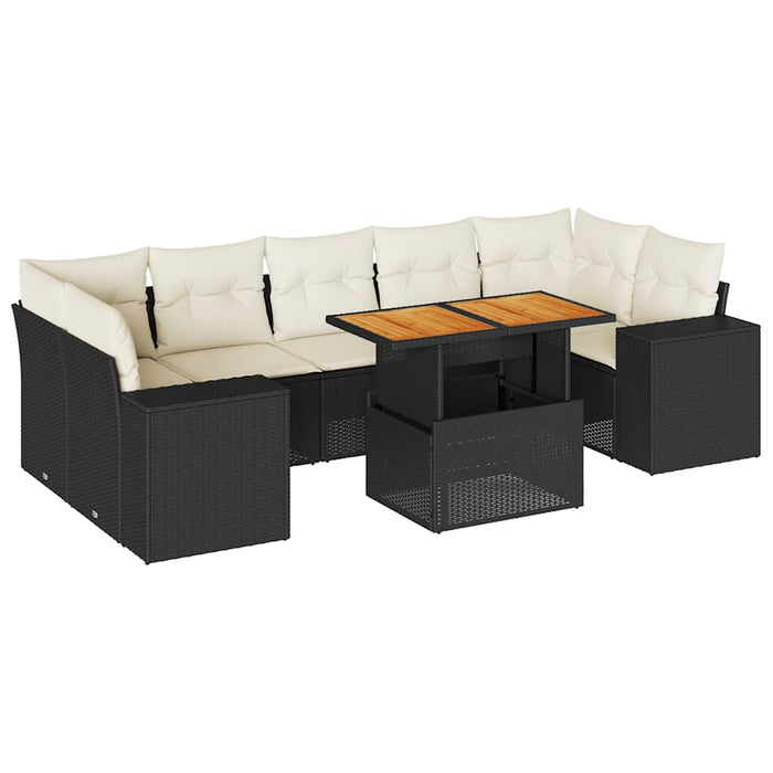 Set mobilier de grădină cu perne, 8 piese, negru, poliratan - WALTI WALTI