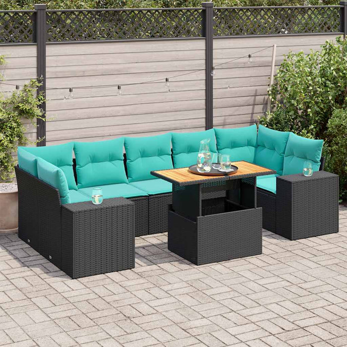 Set mobilier de grădină cu perne, 8 piese, negru, poliratan - WALTI WALTI