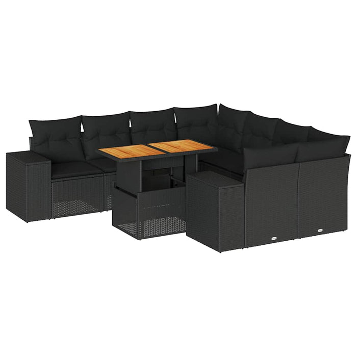 Set mobilier de grădină cu perne, 9 piese, negru, poliratan - WALTI WALTI