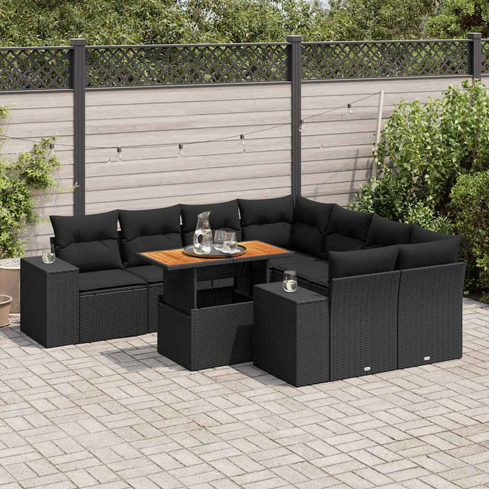 Set mobilier de grădină cu perne, 9 piese, negru, poliratan - WALTI WALTI